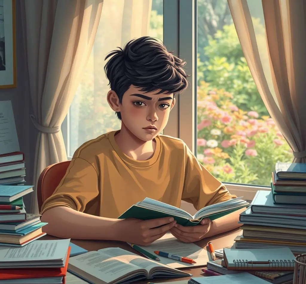joven estudiando examen