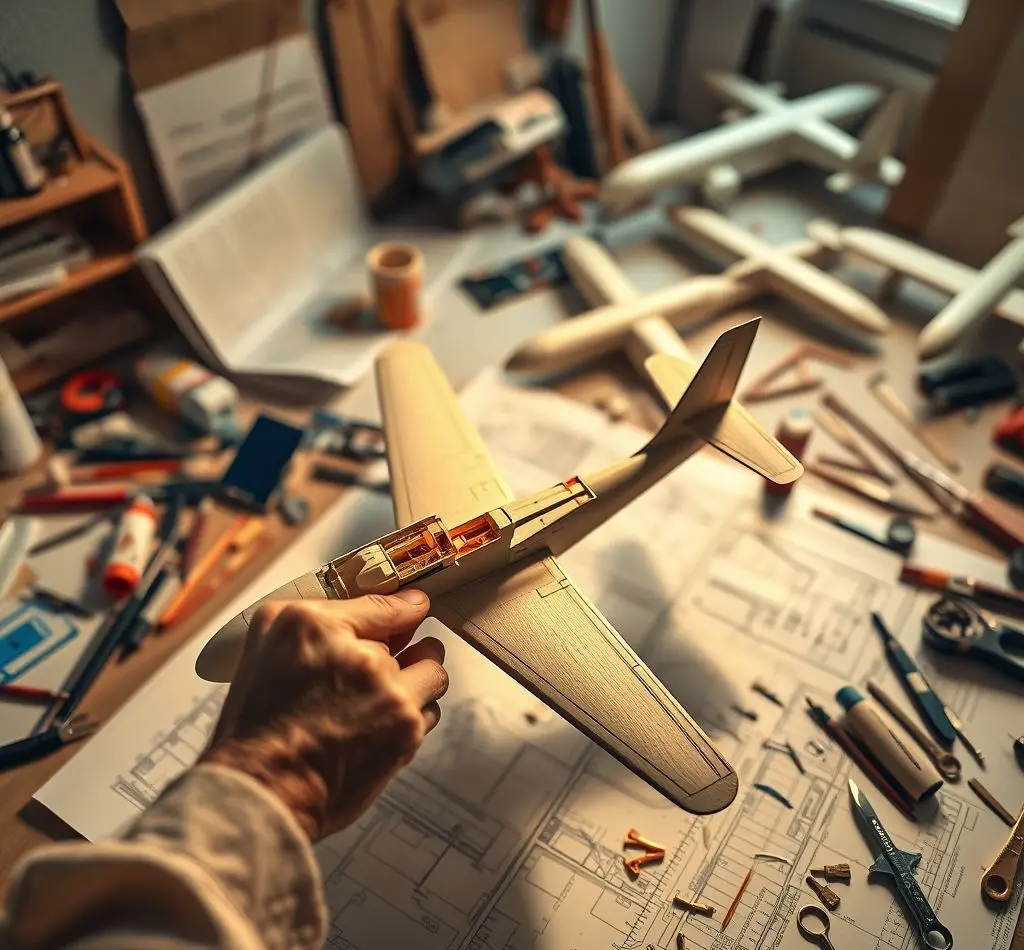 manos construyendo maqueta avion