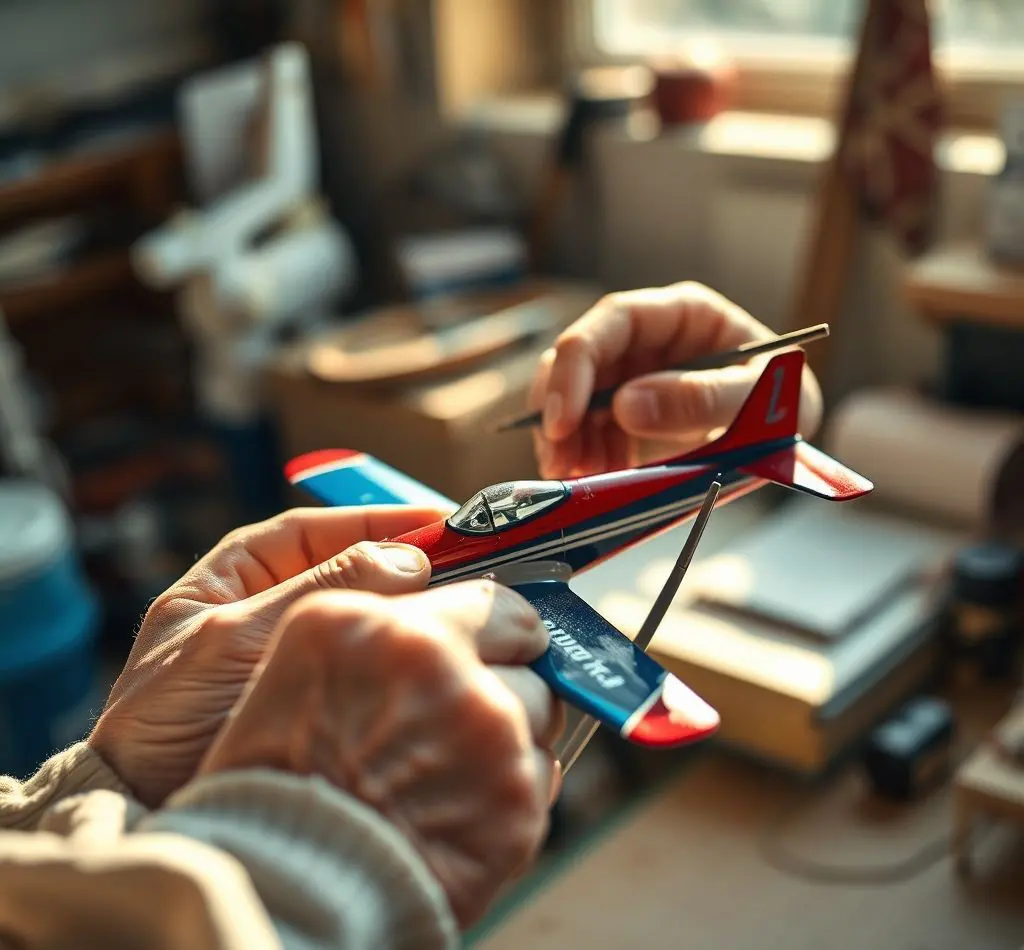 manos limpiando maqueta avion