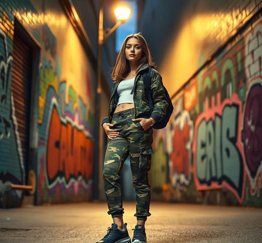 mujer street style camuflaje