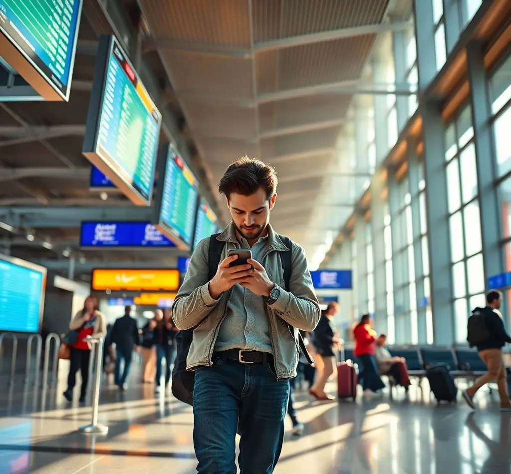 pasajero haciendo check-in movil