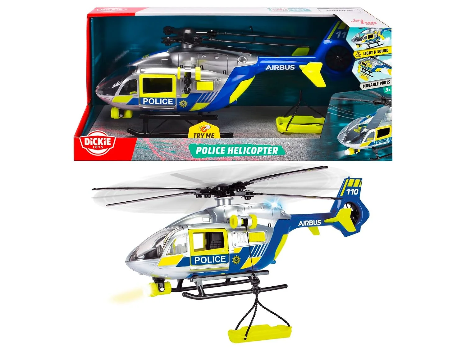 Dickie - Helicóptero Police 36 cm, con Luces, Sonidos, cabrestante