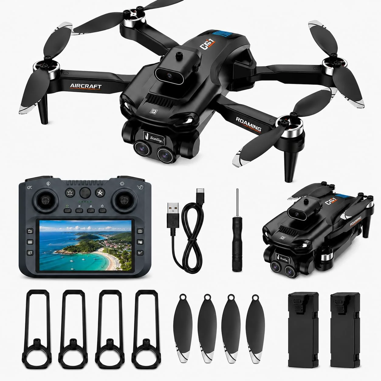 Dron FPV con Pantalla 4,3\u2019\u2019 en Mando – Cámara 1080P WiFi y Evitación de Obstáculos